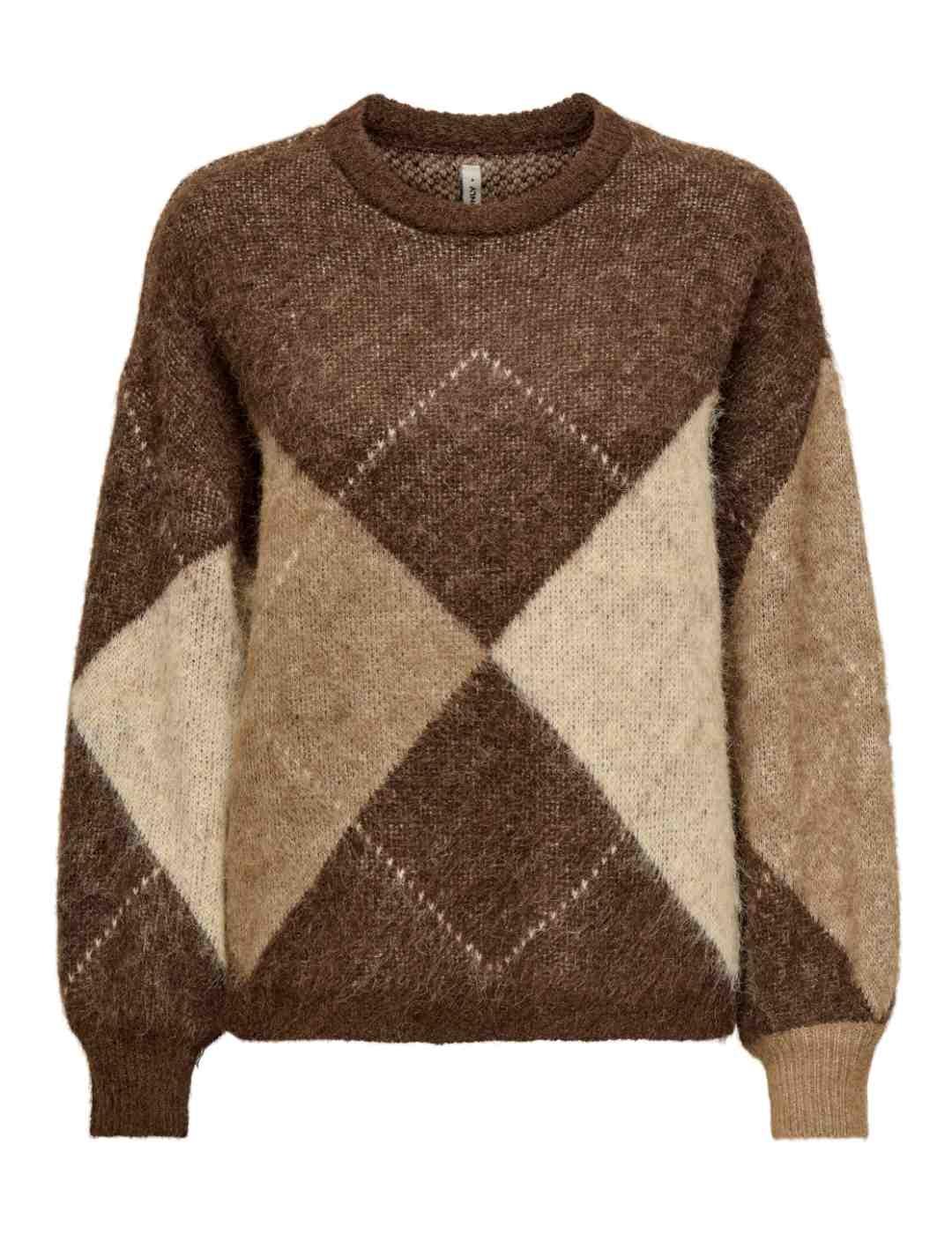 Jersey Only Noeme marrón rombos beige/camel de mujer