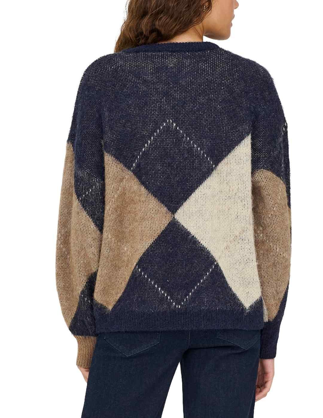 Jersey Only Noeme marino rombos beige/marrón de mujer