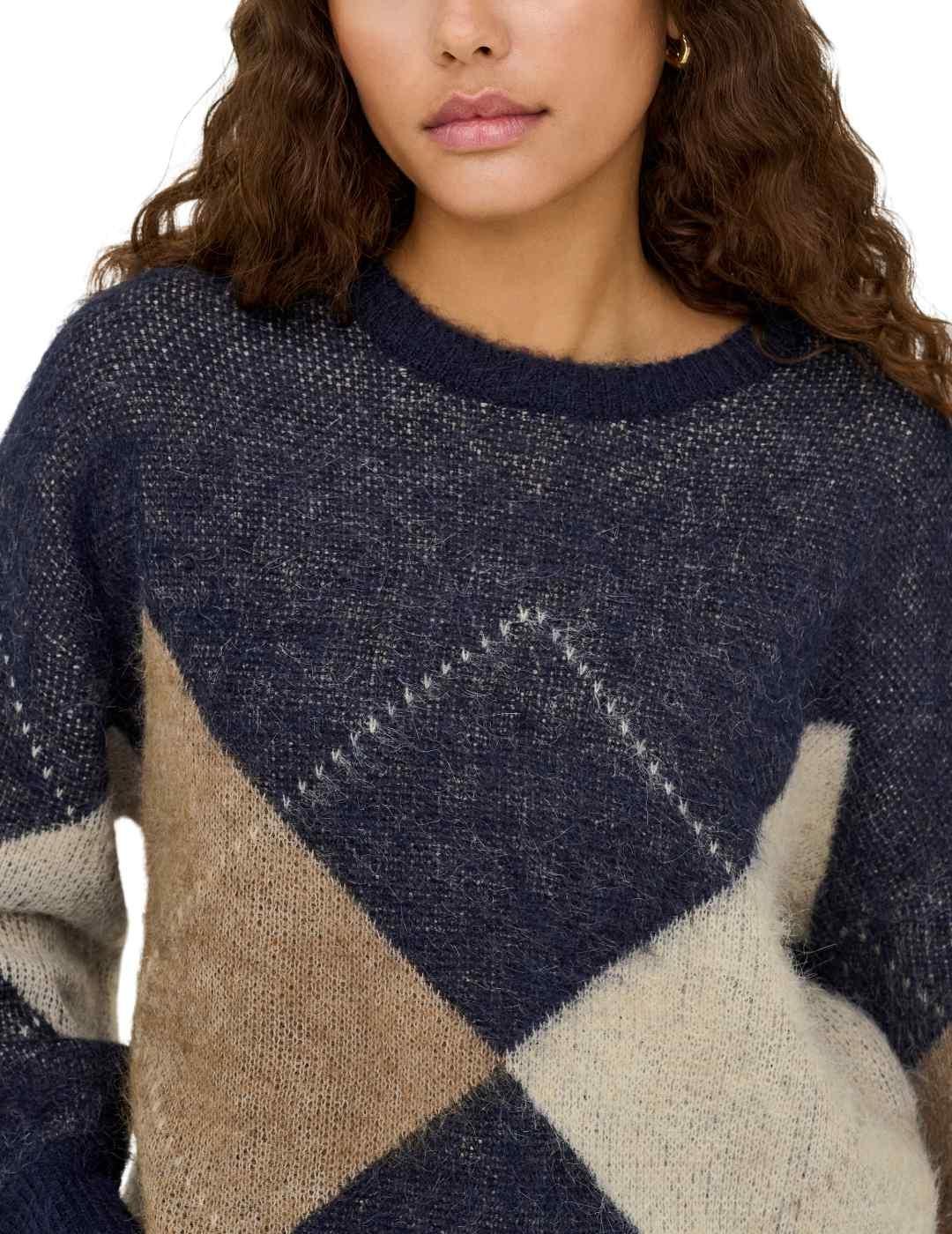 Jersey Only Noeme marino rombos beige/marrón de mujer