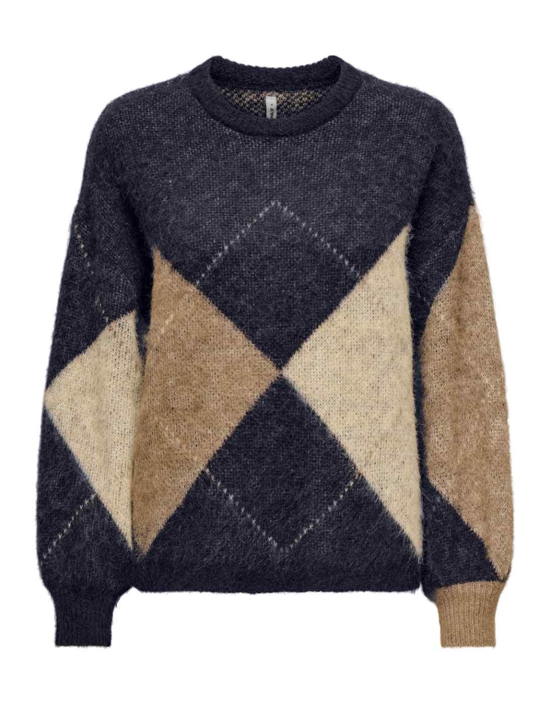Jersey Only Noeme marino rombos beige/marrón de mujer