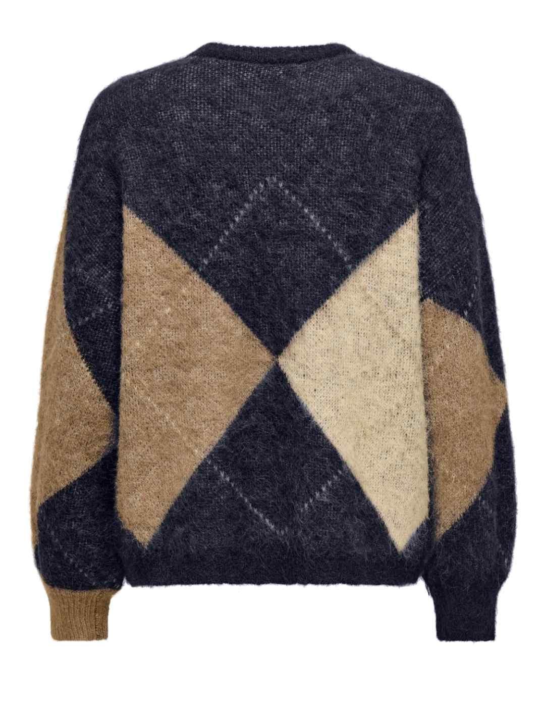 Jersey Only Noeme marino rombos beige/marrón de mujer