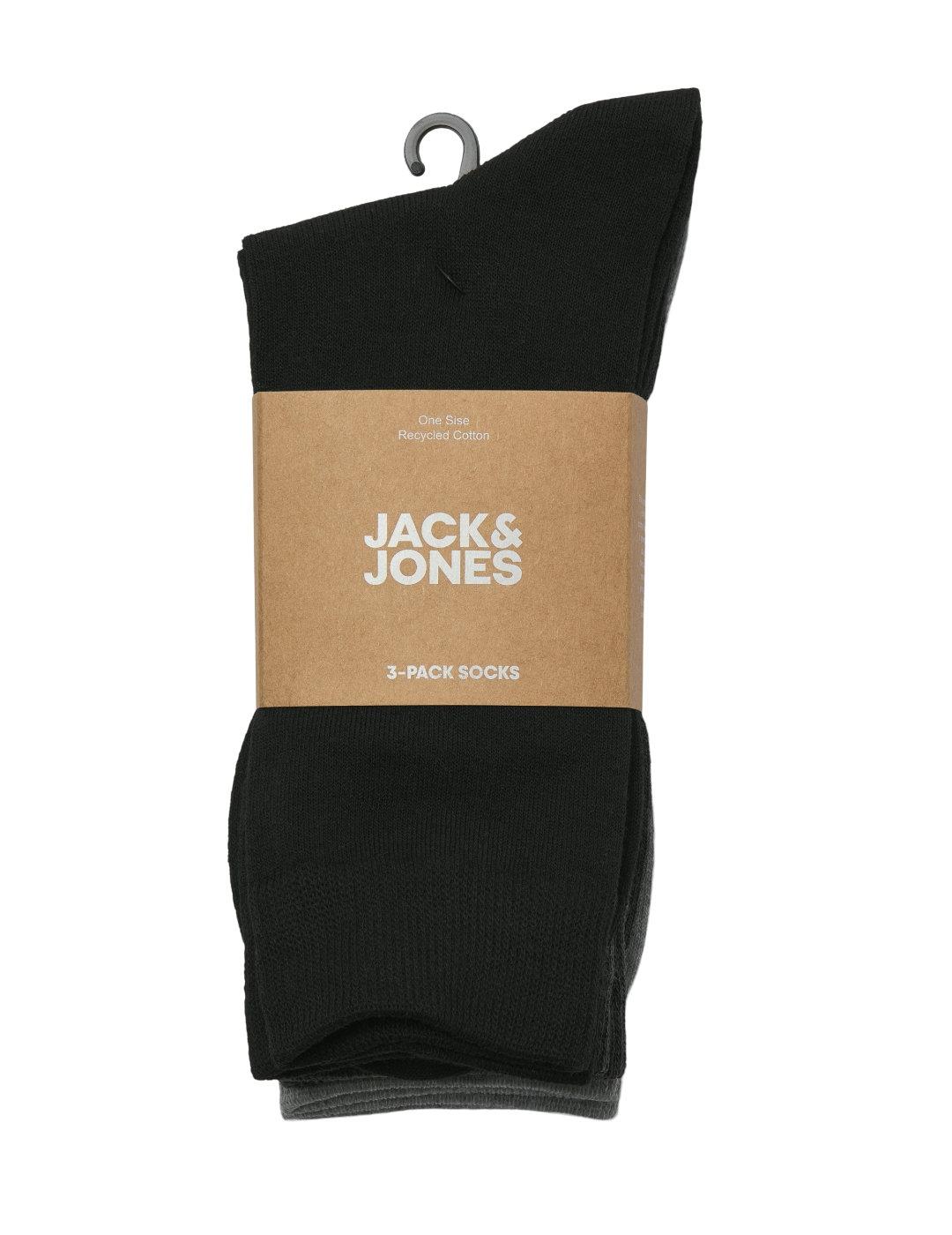 Pack3 calcetines Jack&Jones gris negro media caña de hombre