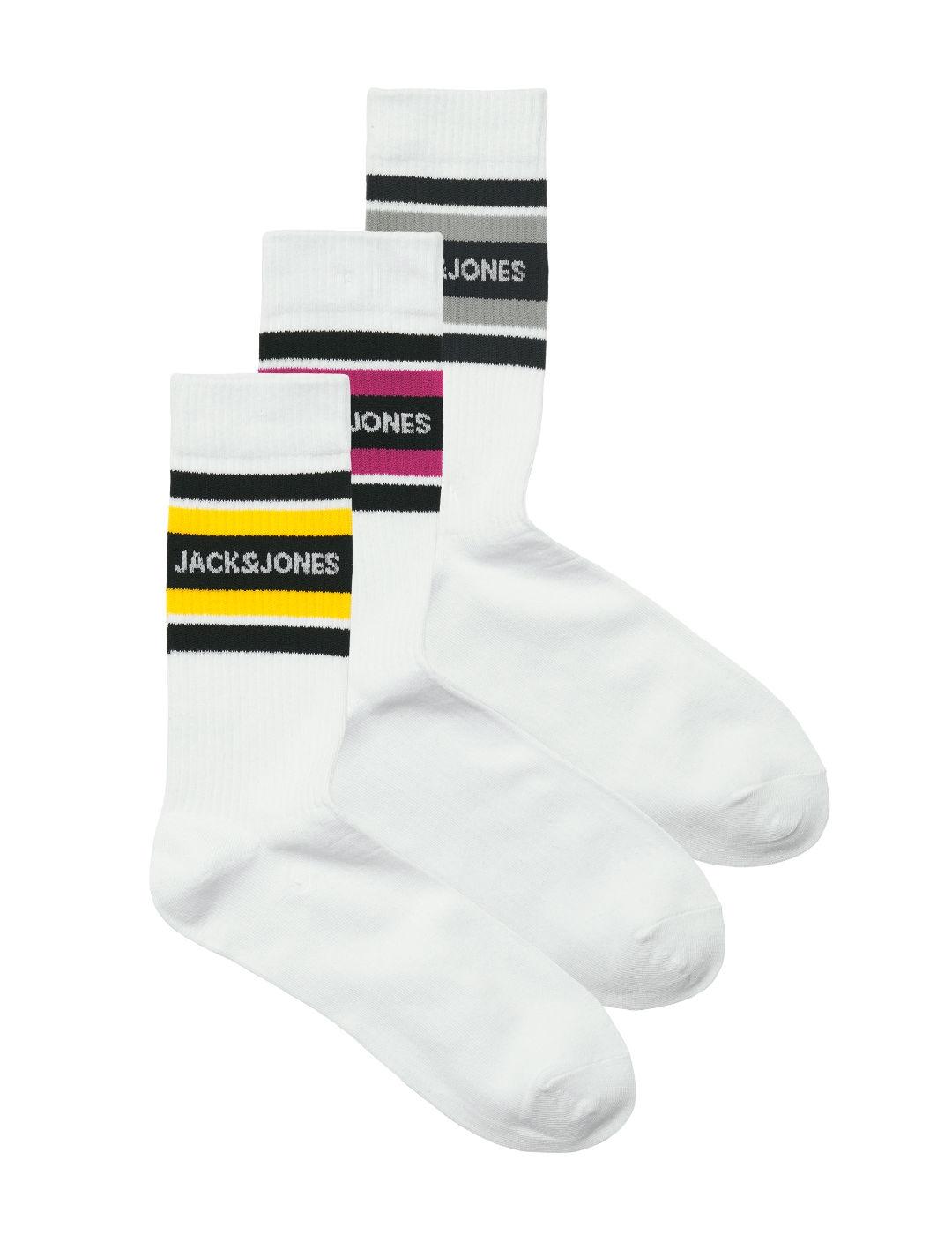 Pack 3 calcetines Jack&Jones Lucas blanco rayas para hombre