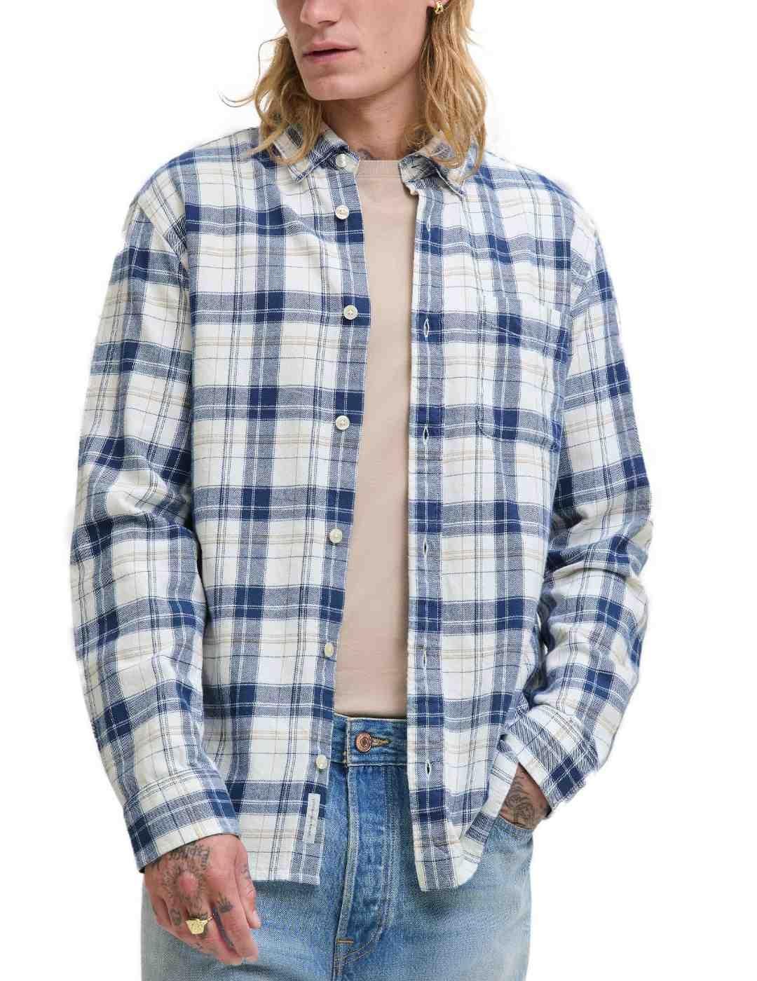 Camisa Jack&Jones Blubrook cuadros azul y blanco para hombre