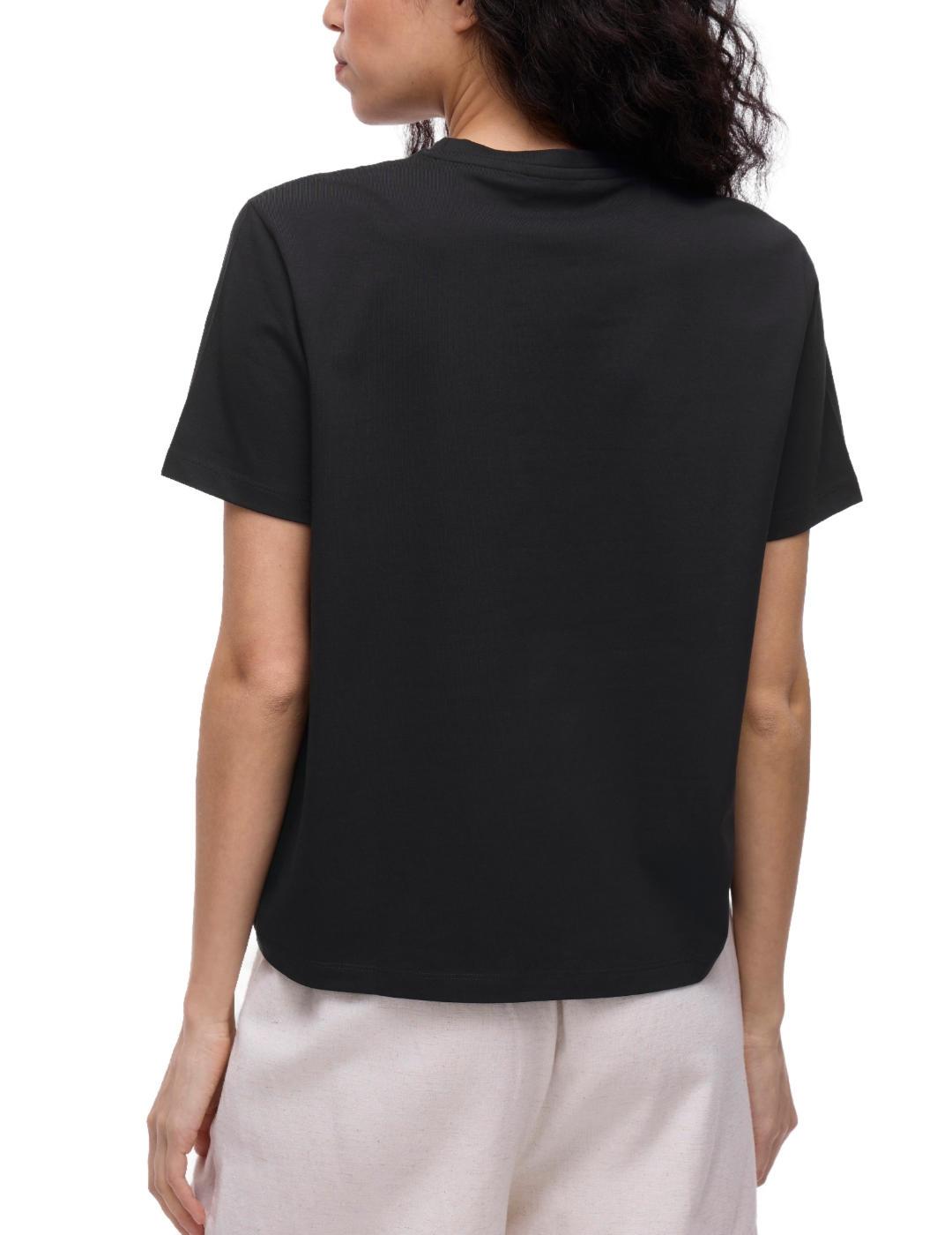 Camiseta Vila Nora negro rostro bordado manga corta mujer