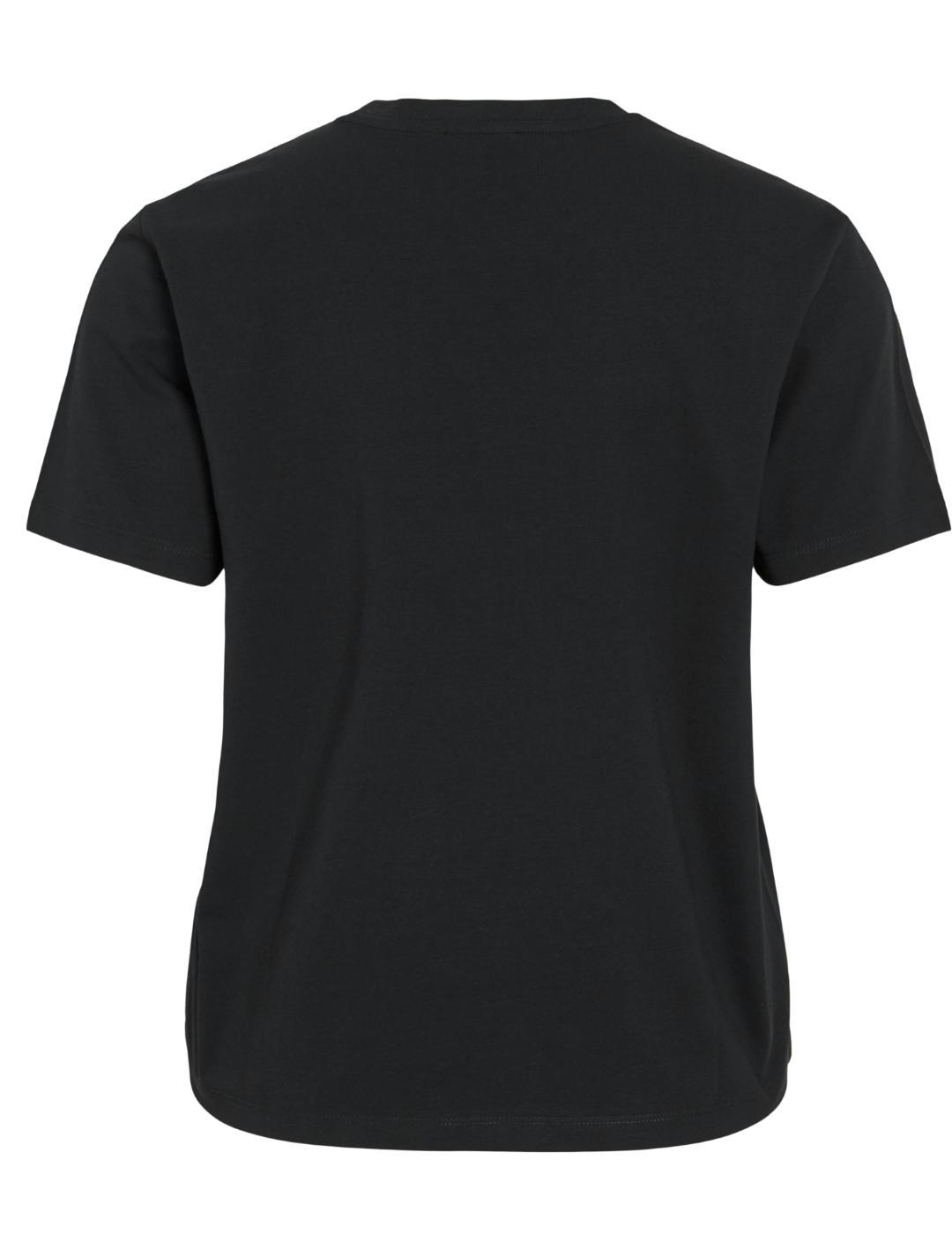 Camiseta Vila Nora negro rostro bordado manga corta mujer