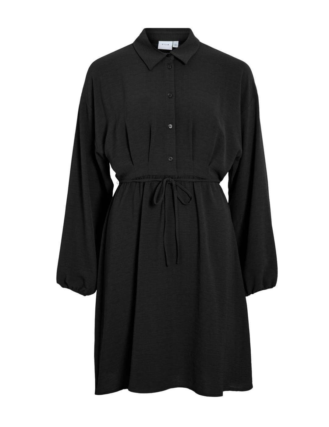 Vestido Vila Surashil negro cuello clásico manga larga mujer