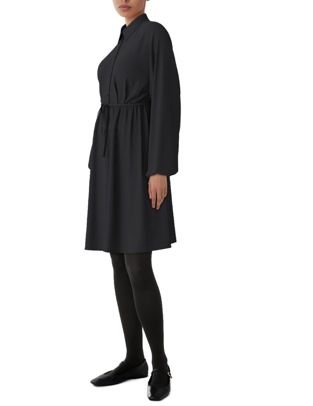 Vestido Vila Surashil negro cuello clásico manga larga mujer