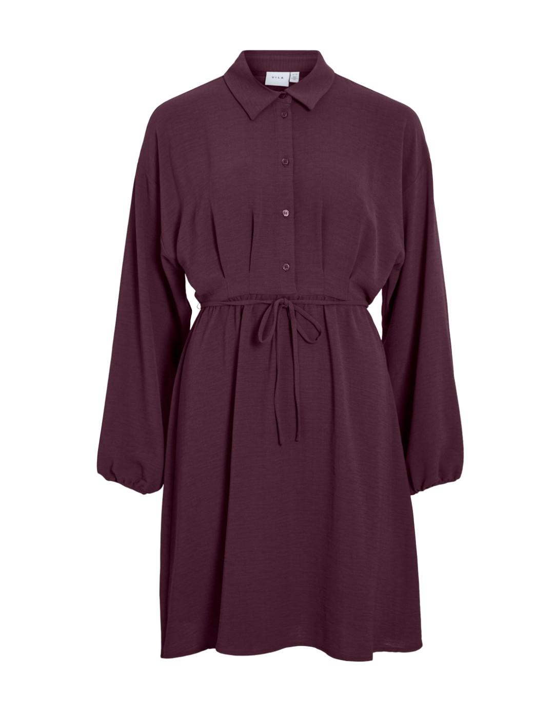 Vestido camisero Vila Surashil burdeos manga larga mujer