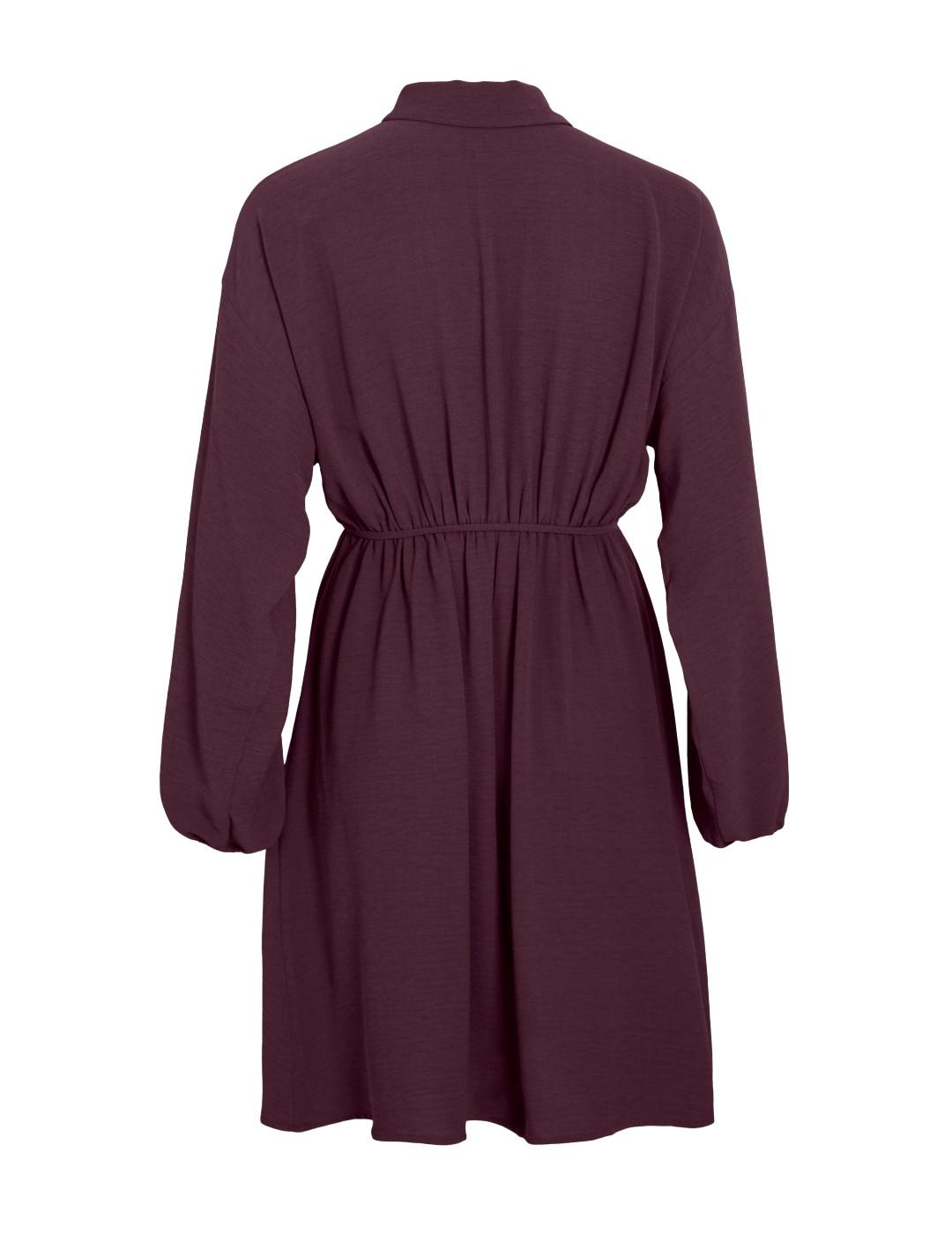 Vestido camisero Vila Surashil burdeos manga larga mujer