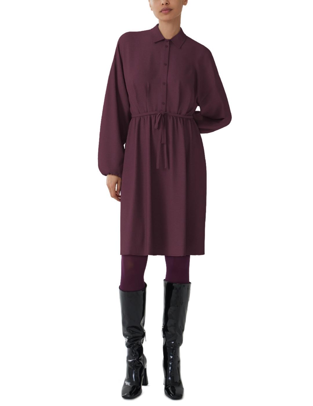 Vestido camisero Vila Surashil burdeos manga larga mujer