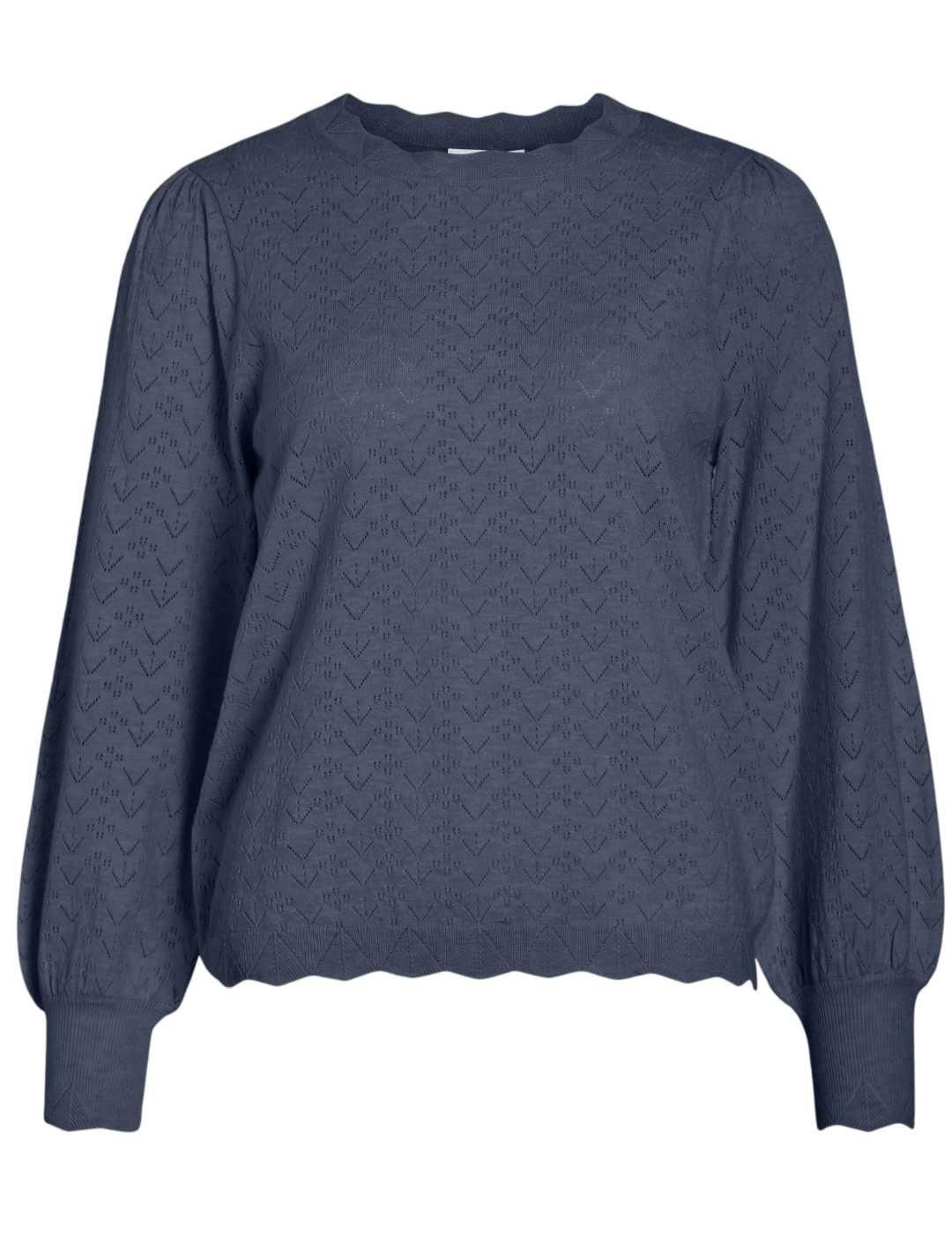 Jersey Vila Emi azul calado manga larga para mujer