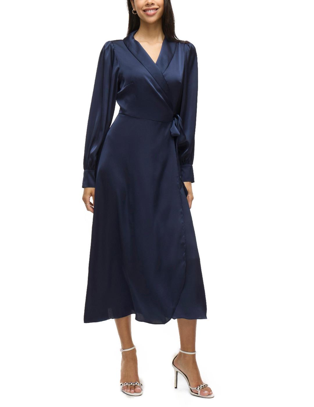 Vestido Vila Enna cruzado marino escote en V para mujer