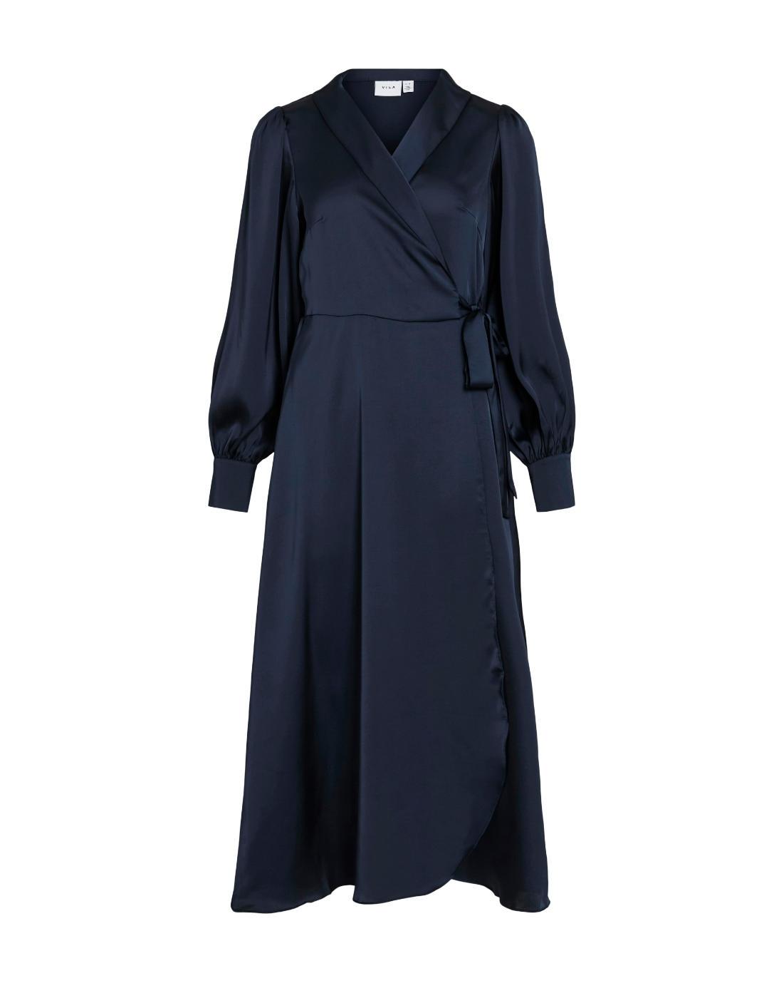 Vestido Vila Enna cruzado marino escote en V para mujer