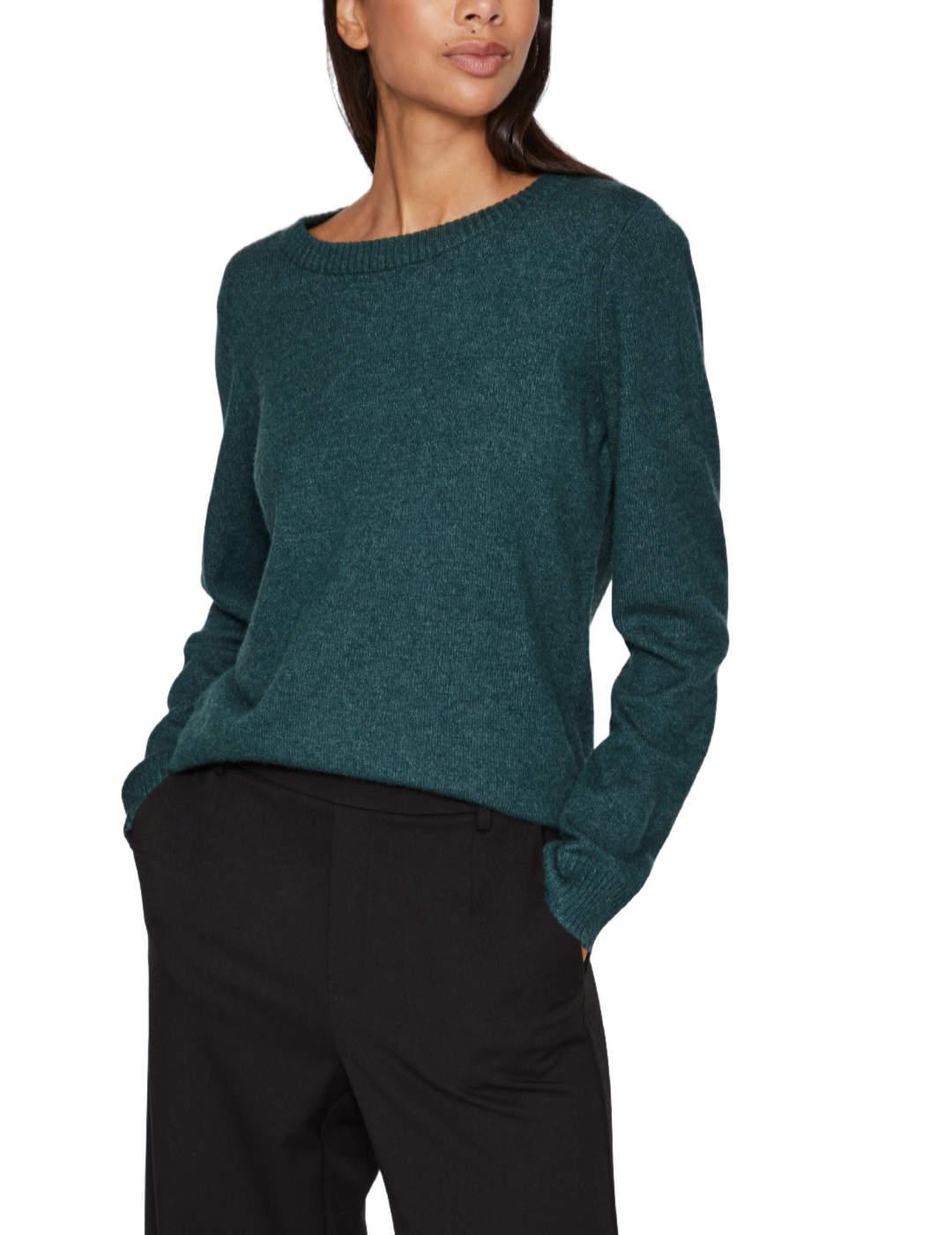 Jersey Vila Ril verde oscuro de punto cuello redondo mujer