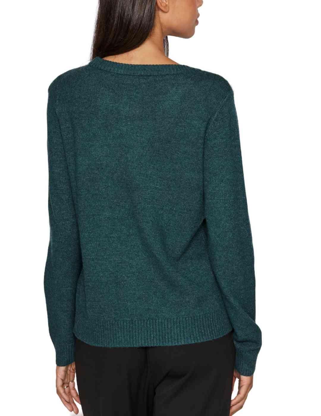 Jersey Vila Ril verde oscuro de punto cuello redondo mujer