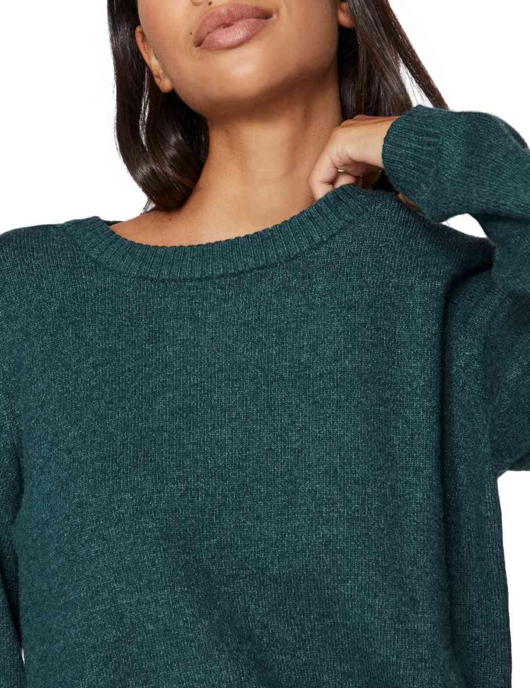 Jersey Vila Ril verde oscuro de punto cuello redondo mujer