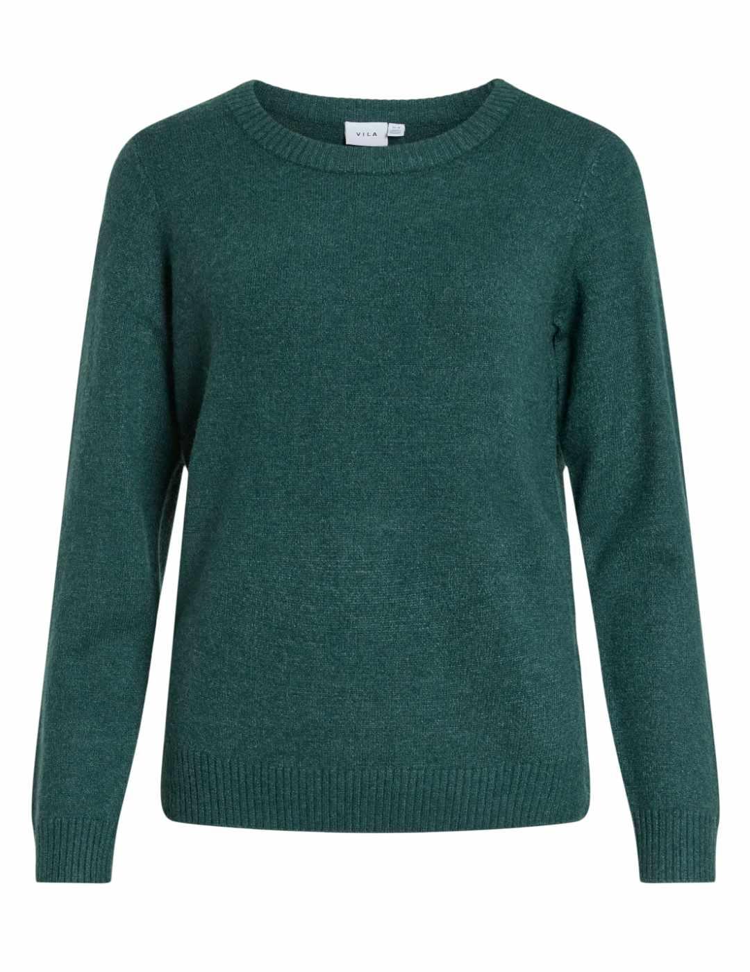 Jersey Vila Ril verde oscuro de punto cuello redondo mujer