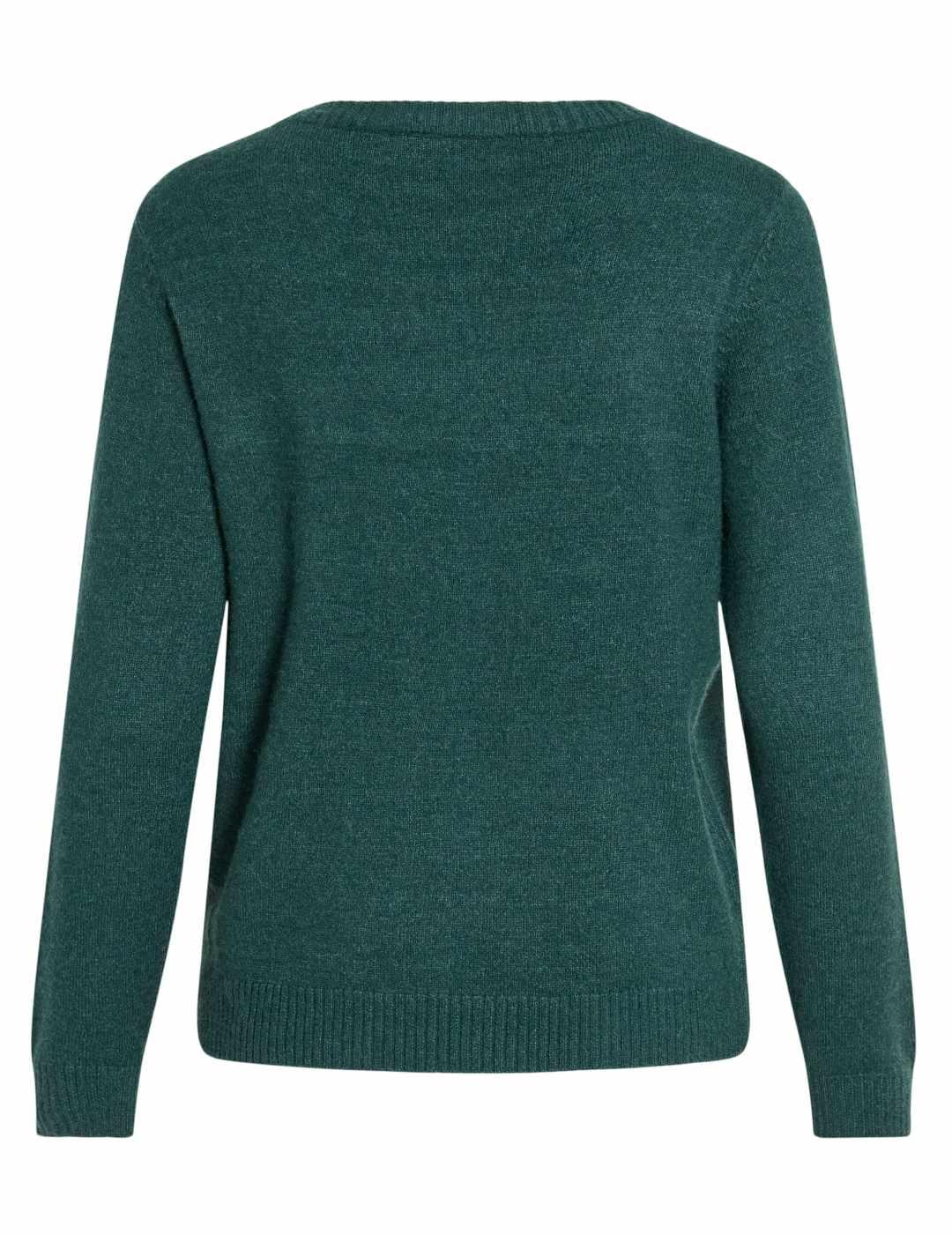 Jersey Vila Ril verde oscuro de punto cuello redondo mujer