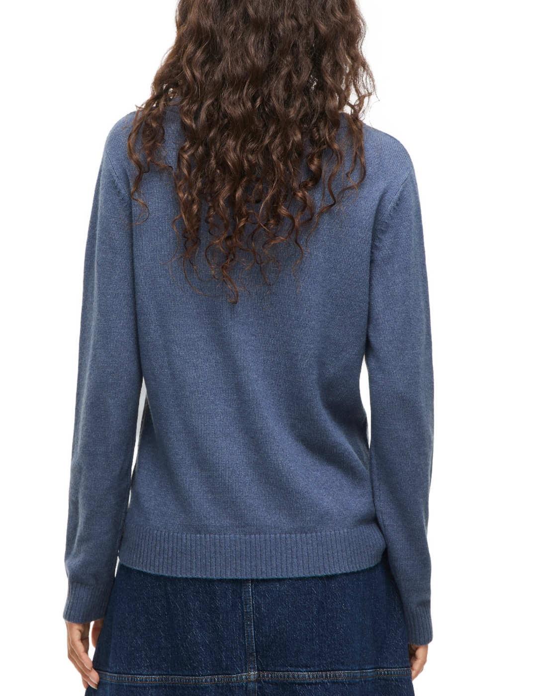 Jersey Vila Ril azul de punto cuello redondo para mujer