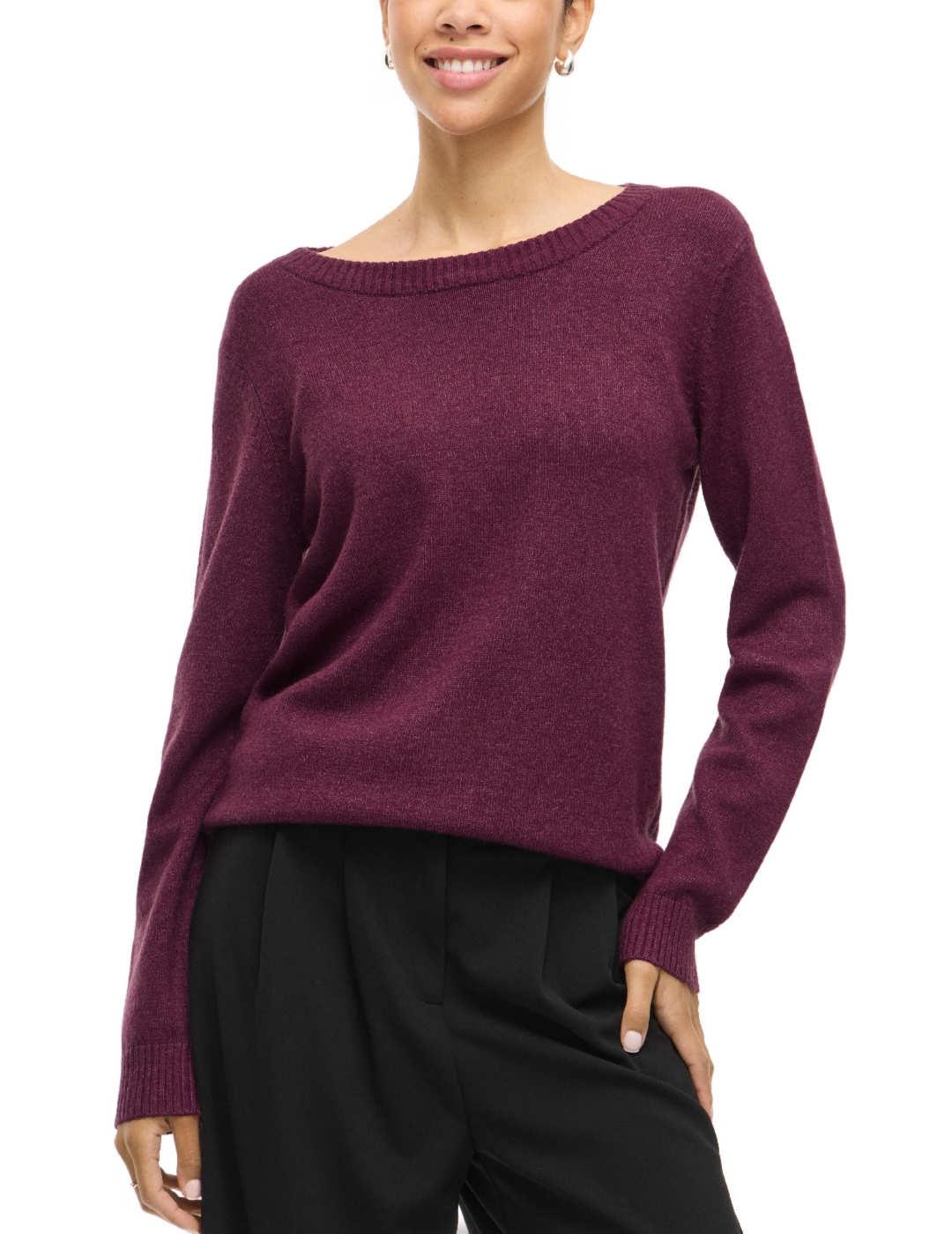 Jersey Vila Ril burdeos de punto cuello redondo para mujer