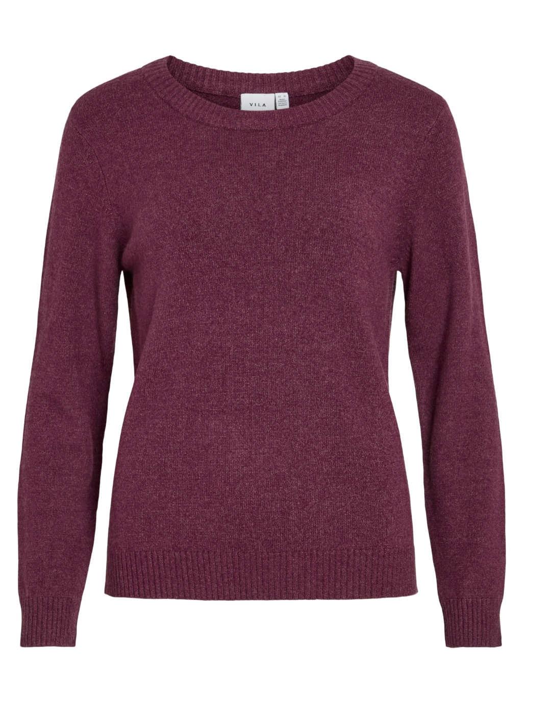 Jersey Vila Ril burdeos de punto cuello redondo para mujer