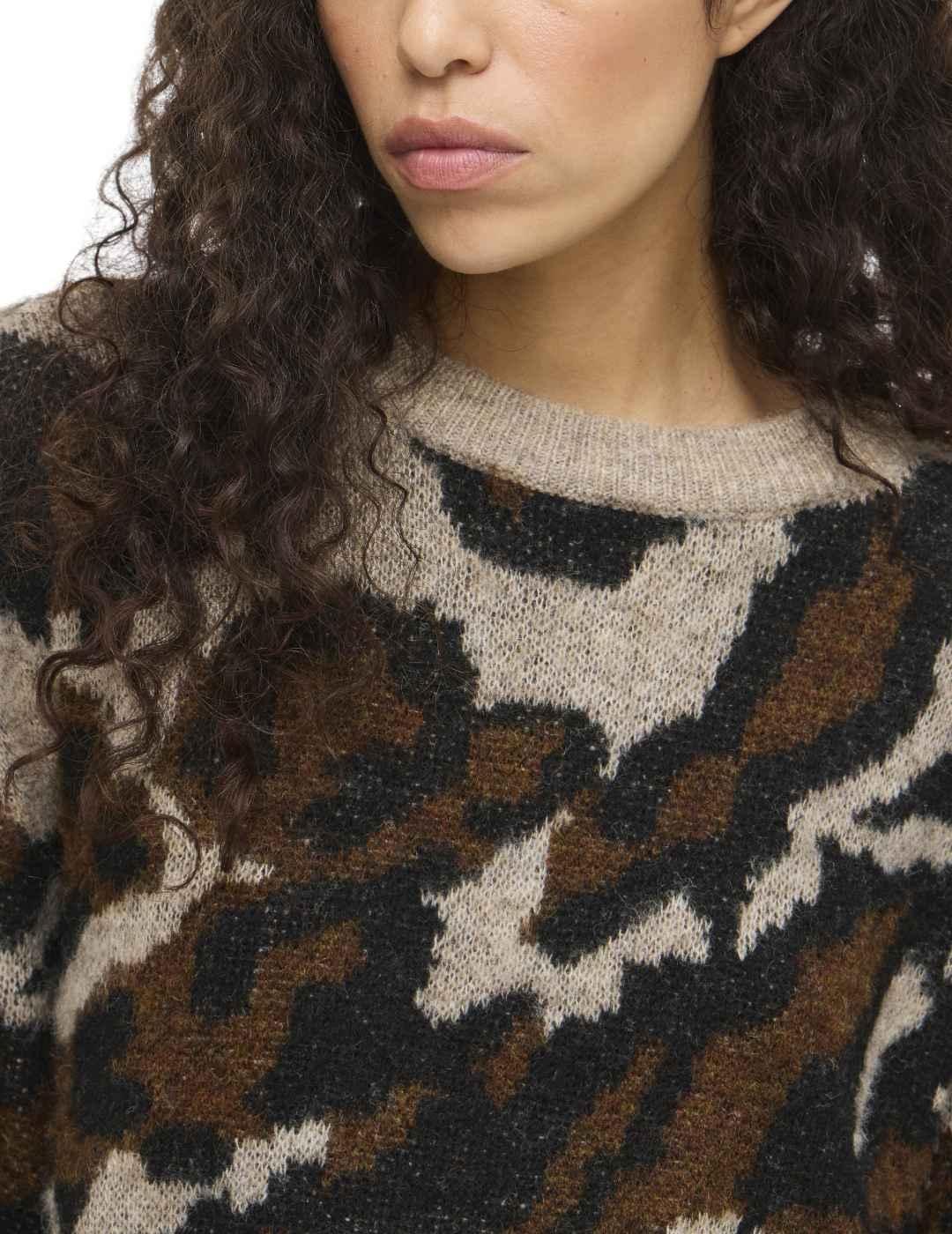 Jersey Vila Loma beige estampado animal print para mujer