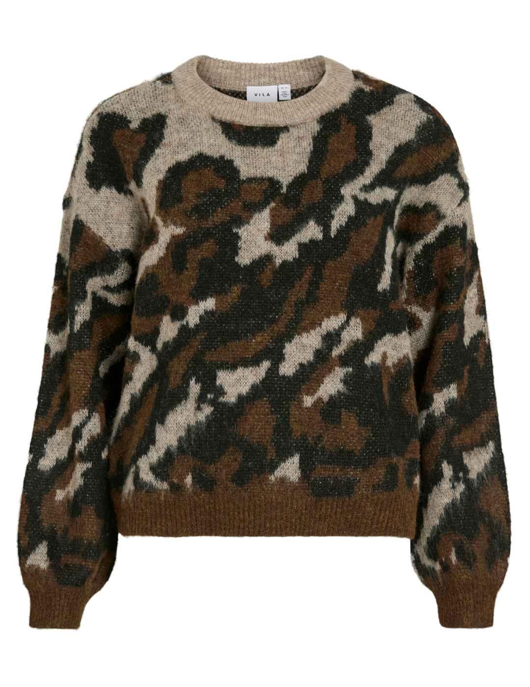 Jersey Vila Loma beige estampado animal print para mujer