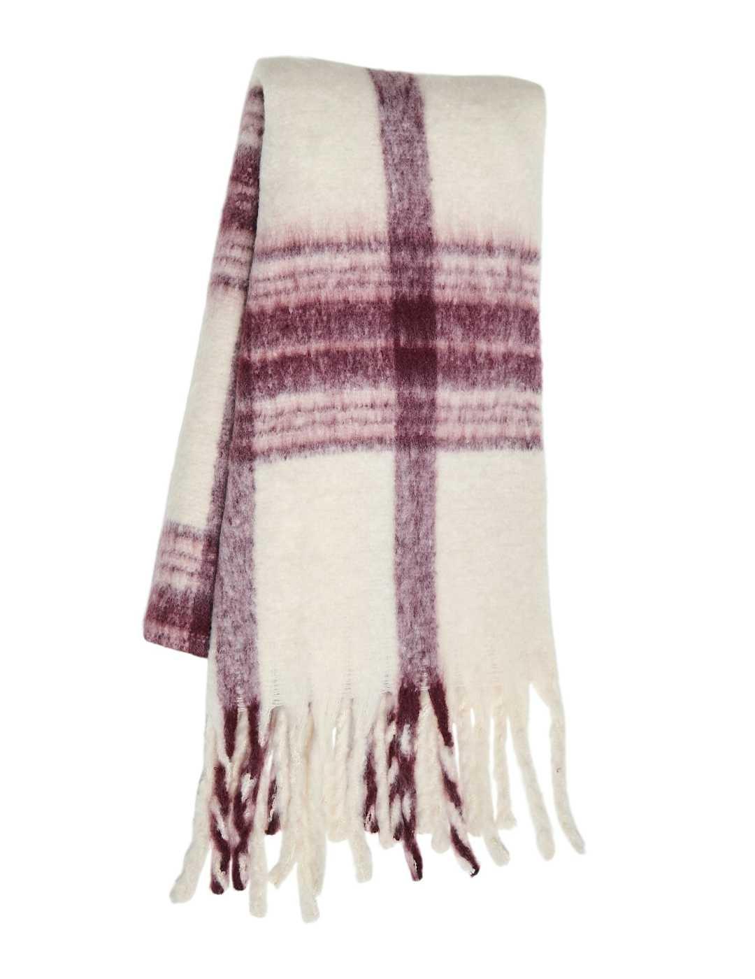 Bufanda Vila Mimi beige cuadros burdeos para mujer