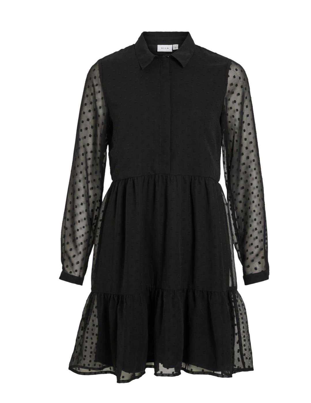 Vestido Vila Mirena negro con transparencias para mujer