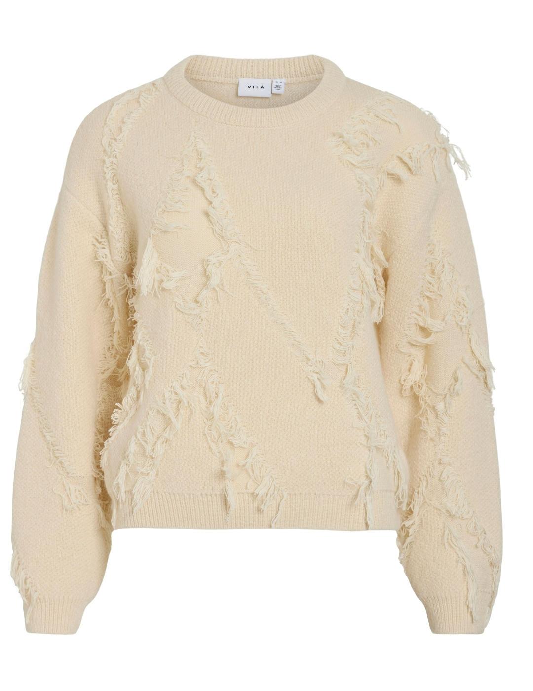 Jersey Vila Nakuna beige desflecado manga larga para mujer