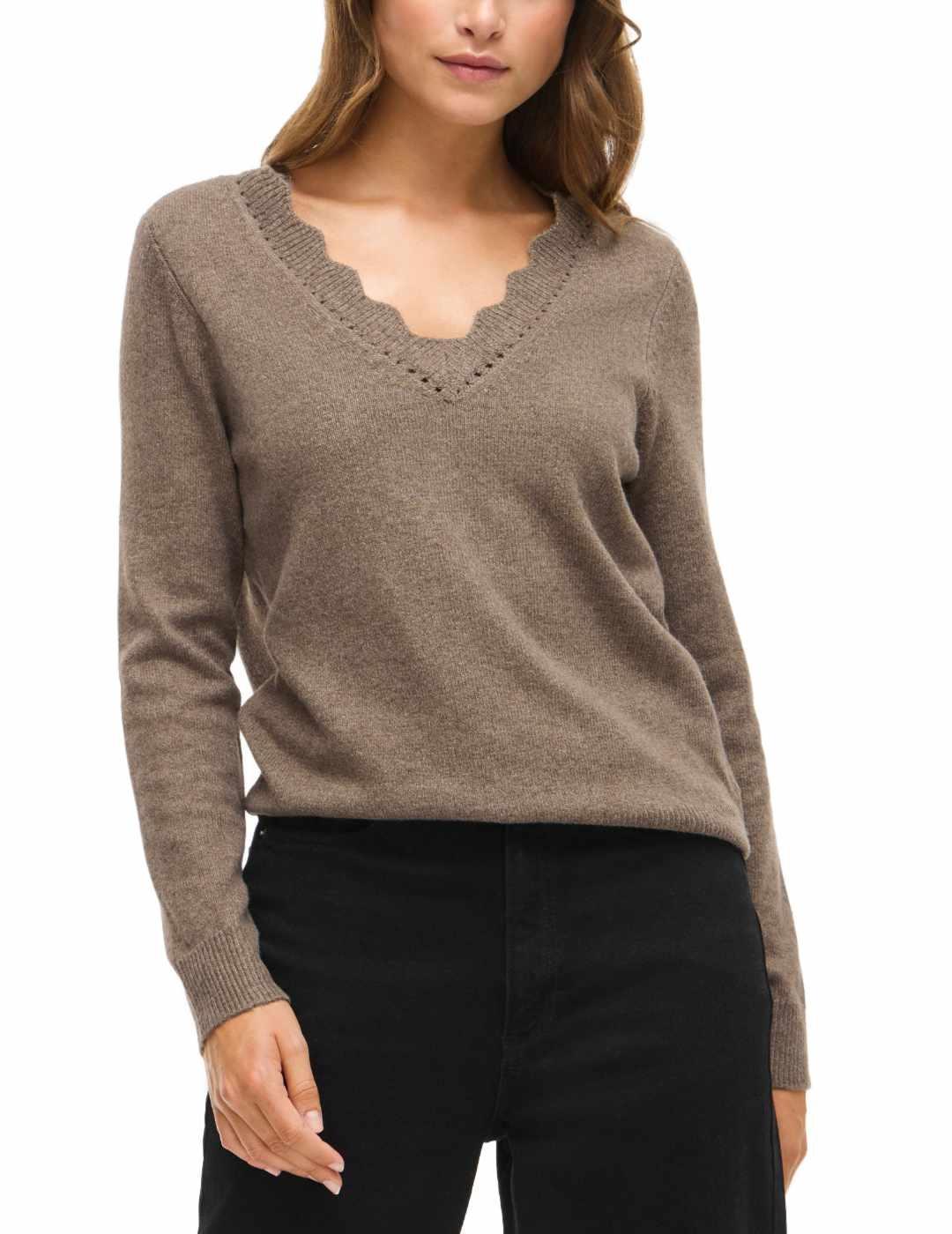 Jersey Vila Nikolina marrón cuello pico para mujer