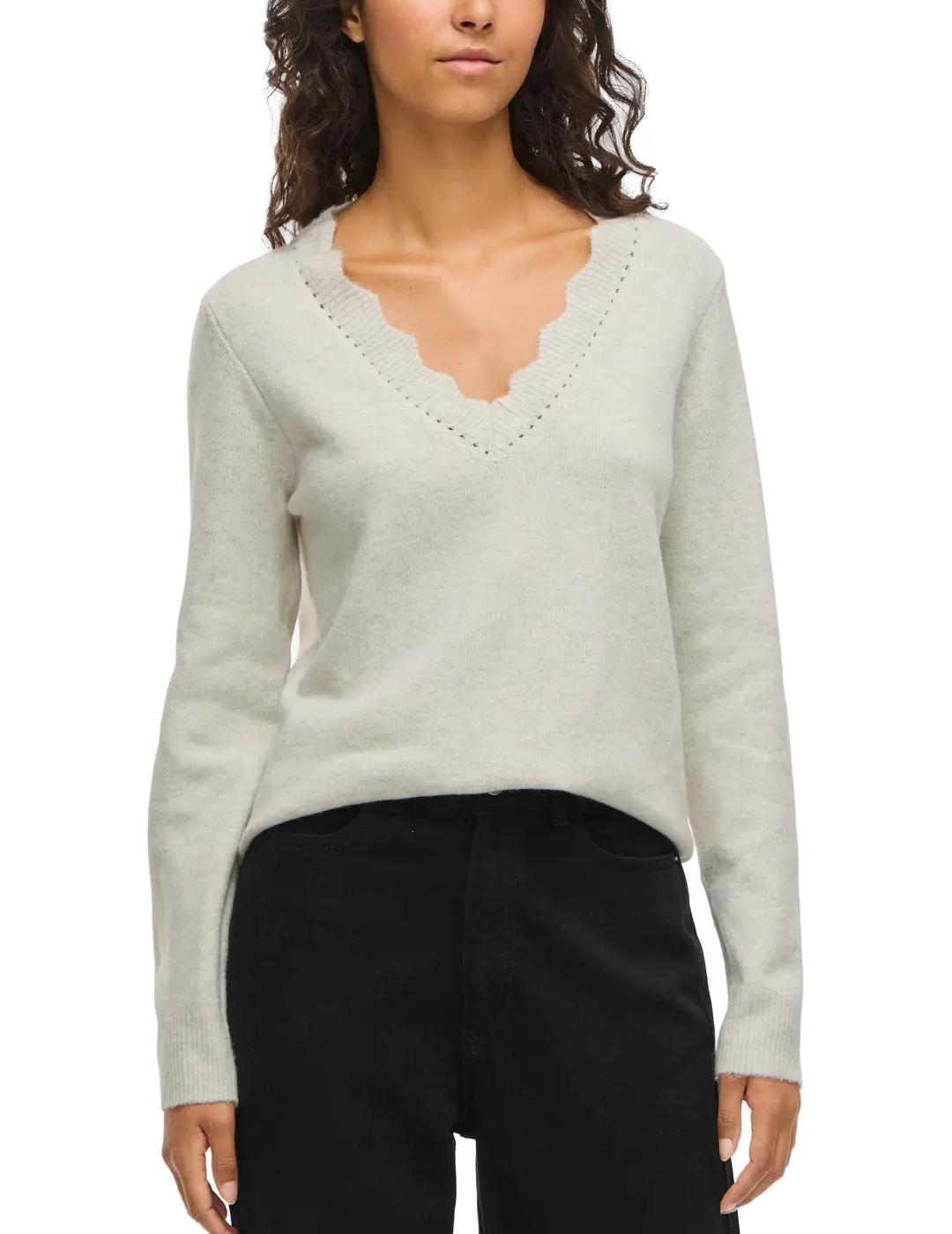 Jersey Vila Nikolina beige cuello pico para mujer