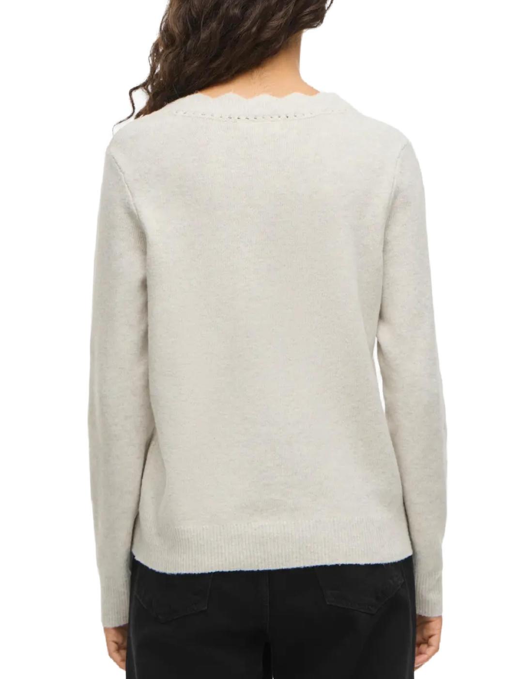 Jersey Vila Nikolina beige cuello pico para mujer