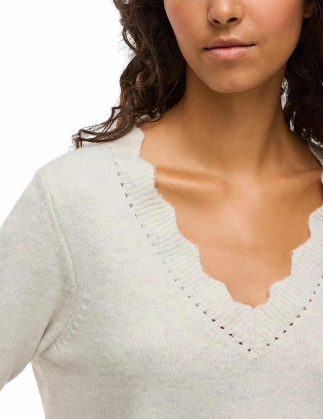 Jersey Vila Nikolina beige cuello pico para mujer