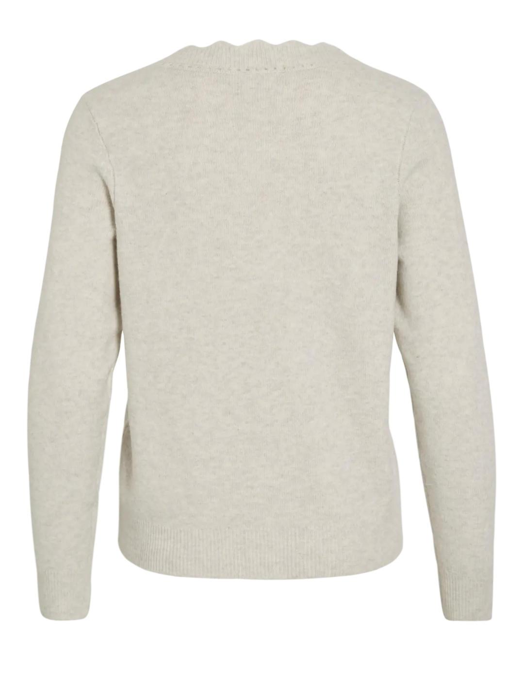 Jersey Vila Nikolina beige cuello pico para mujer