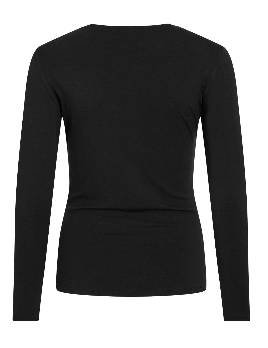 Camiseta Vila Sempa negra manga larga fruncida para mujer