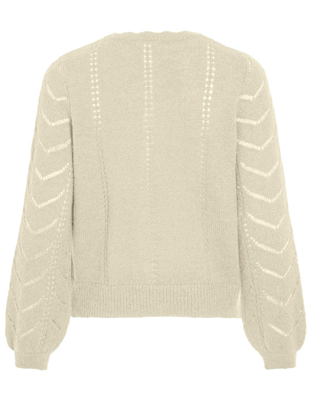 Cárdigan Vila Tuli beige calada manga globo para mujer