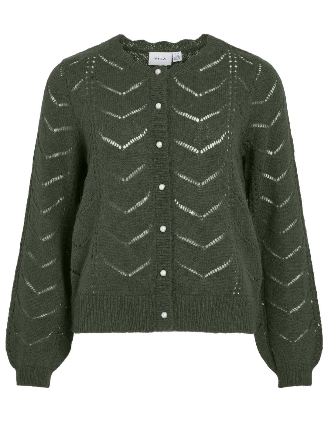Cárdigan Vila Tuli verde calada manga globo de mujer