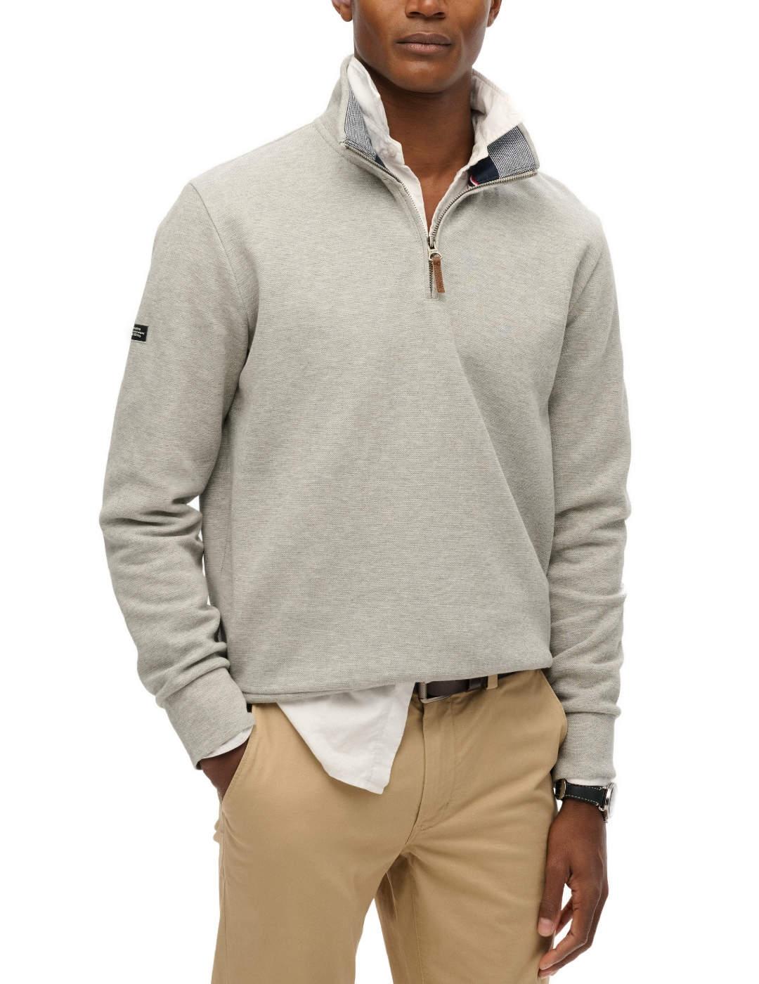 Sudadera Superdry de piqué cuello zip gris de hombre