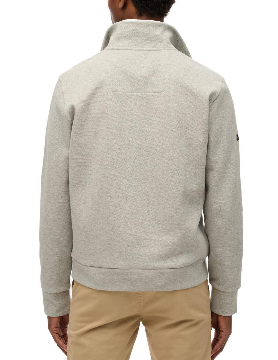 Sudadera Superdry de piqué cuello zip gris de hombre