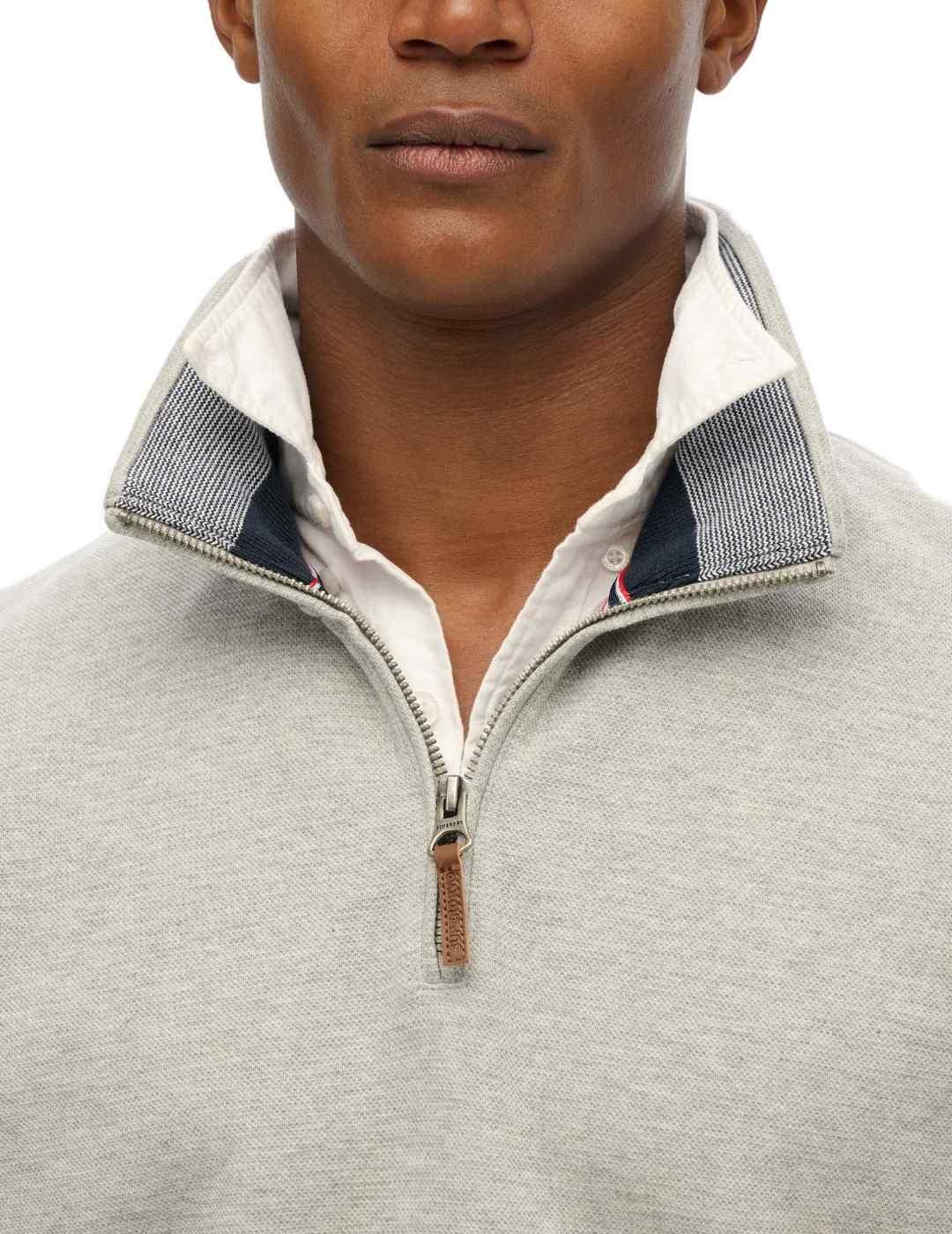 Sudadera Superdry de piqué cuello zip gris de hombre