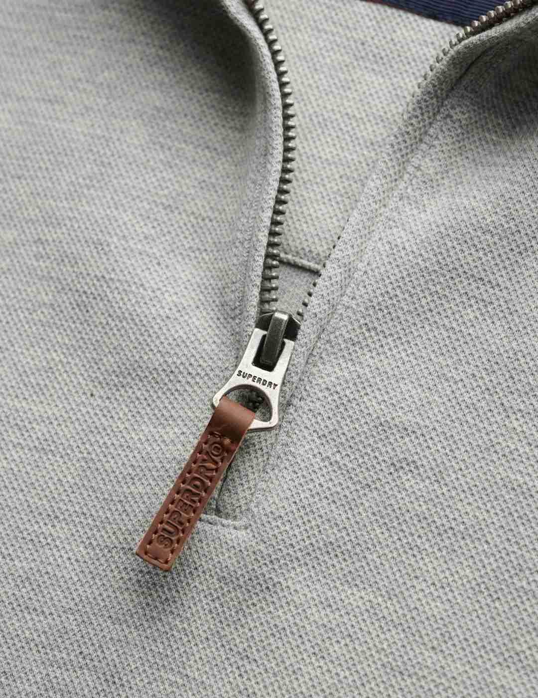 Sudadera Superdry de piqué cuello zip gris de hombre
