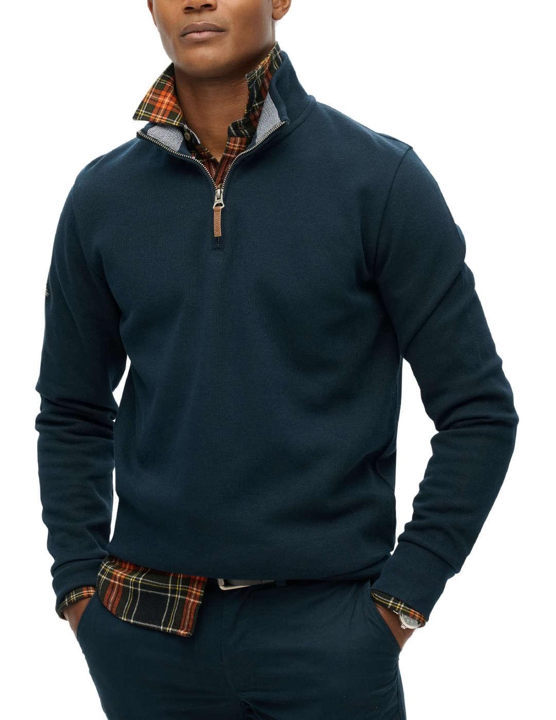 Sudadera Superdry de piqué  con cuello Zip marino de hombre