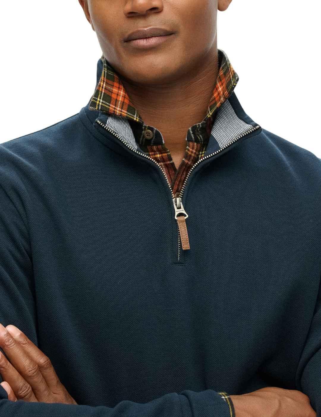 Sudadera Superdry de piqué  con cuello Zip marino de hombre
