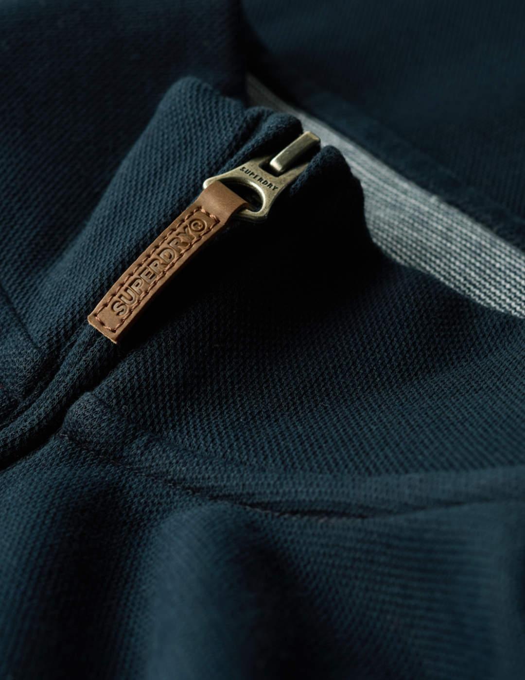 Sudadera Superdry de piqué  con cuello Zip marino de hombre