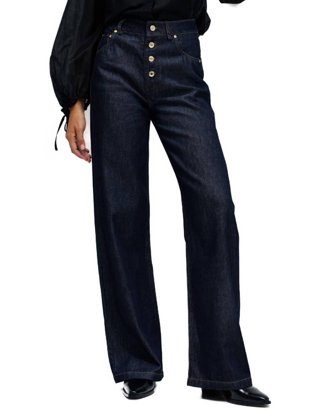 Pantalón vaquero Salsa azul oscuro wide leg tiro alto mujer