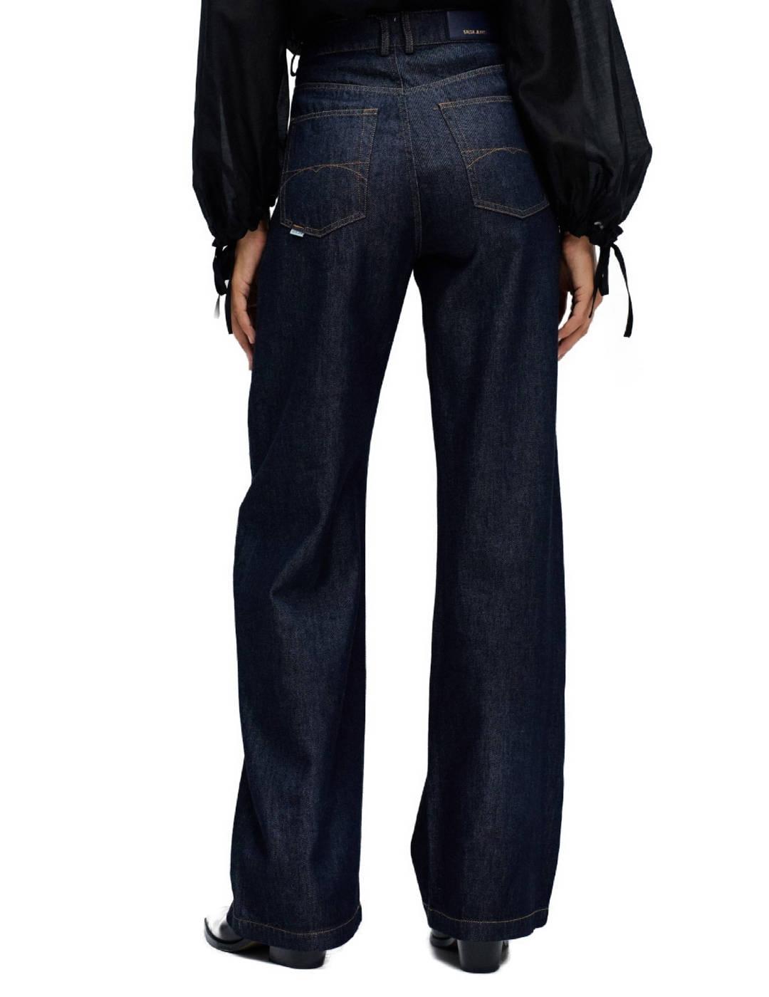 Pantalón vaquero Salsa azul oscuro wide leg tiro alto mujer