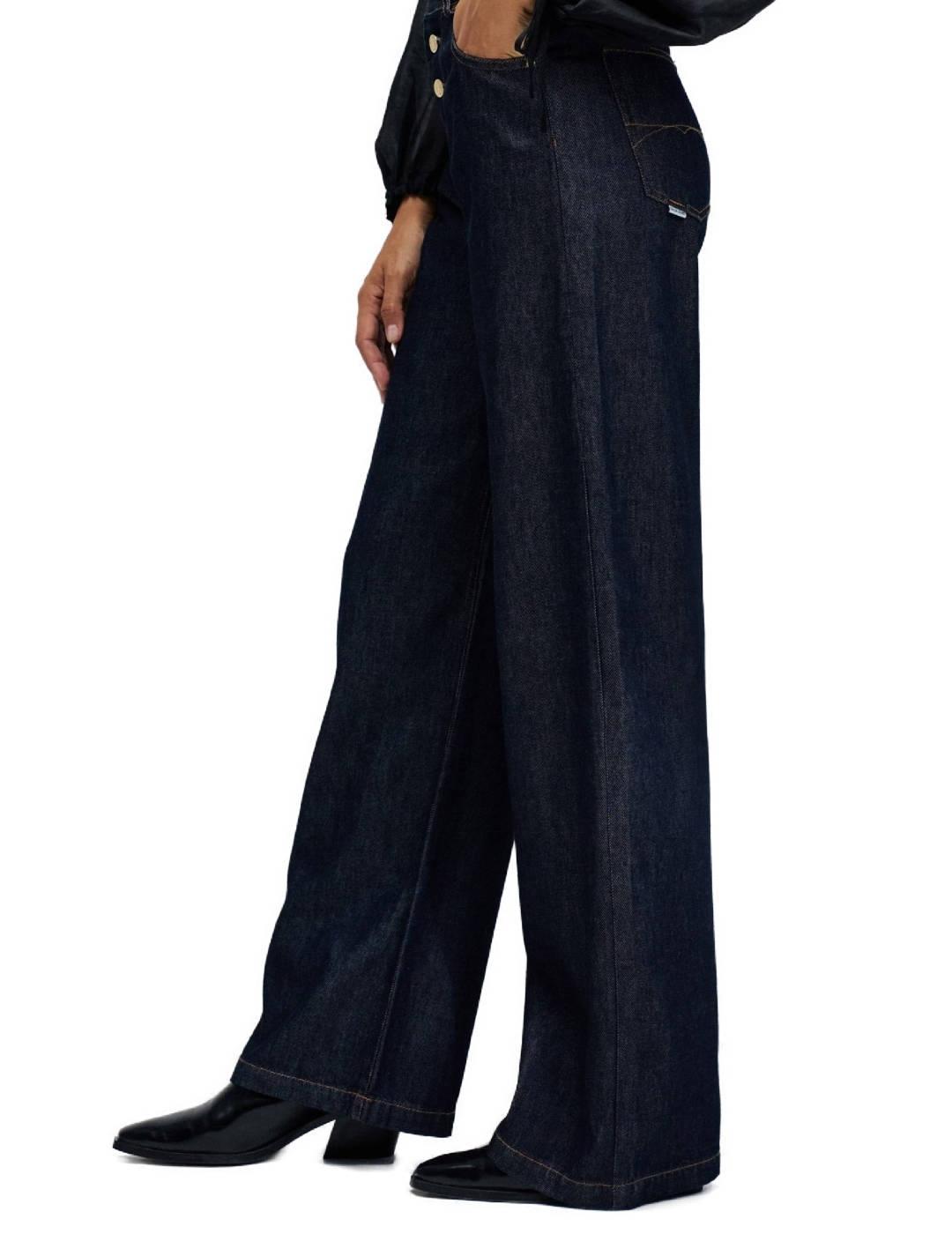 Pantalón vaquero Salsa azul oscuro wide leg tiro alto mujer