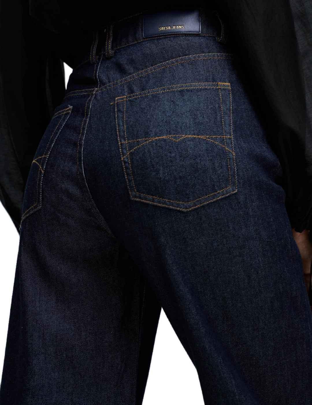 Pantalón vaquero Salsa azul oscuro wide leg tiro alto mujer